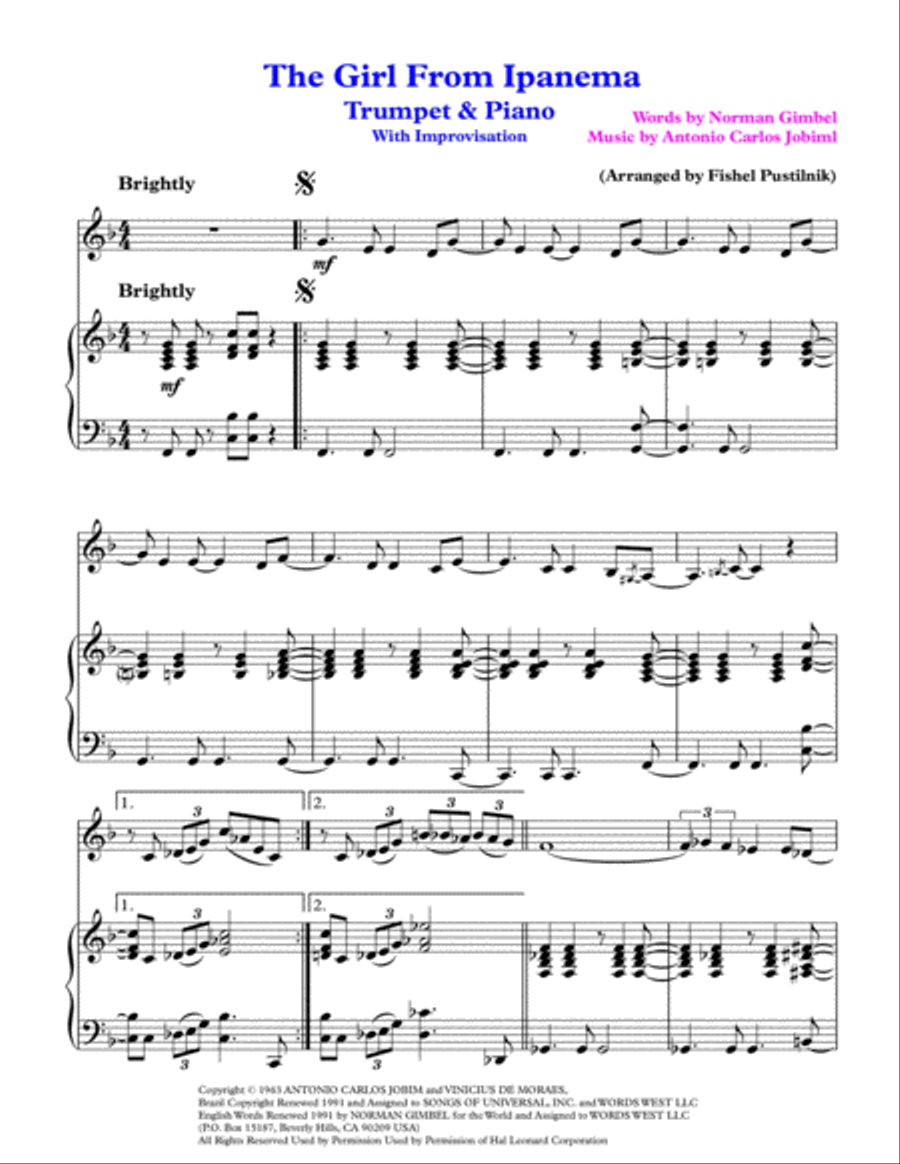The Girl From Ipanema (Garota De Ipanema) Trumpet Solo scores gallery preview page 2