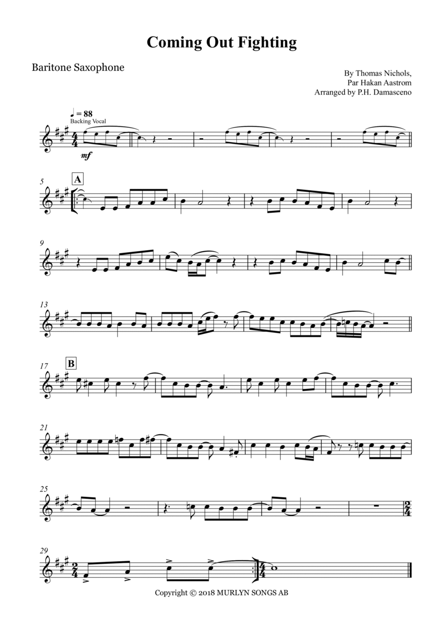 Coming Out Fighting Baritone Saxophone scores gallery preview page 1
