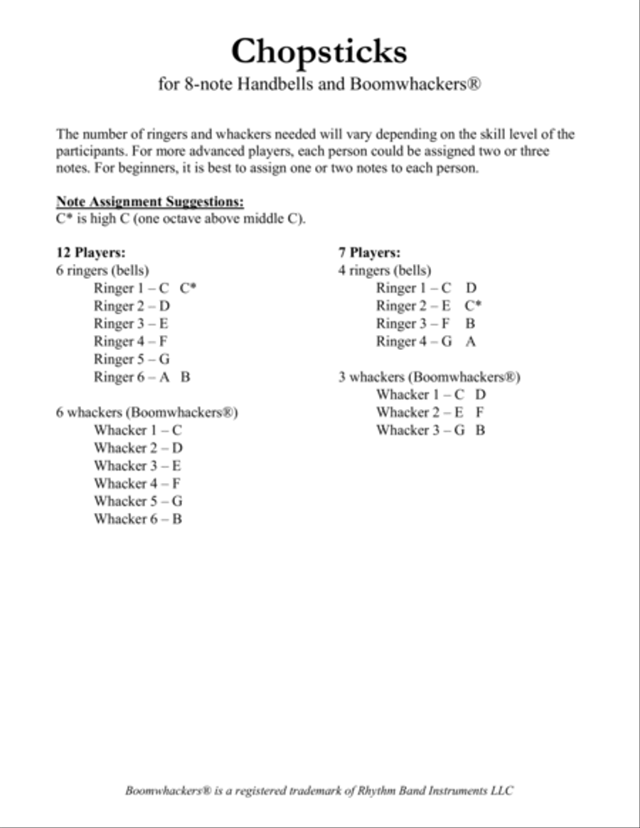 CHOPSTICKS: The Celebrated Chop Stick Waltz for 13-note Bells and Boomwhackers (Color Coded Notes) Handbell Choir scores gallery preview page 4