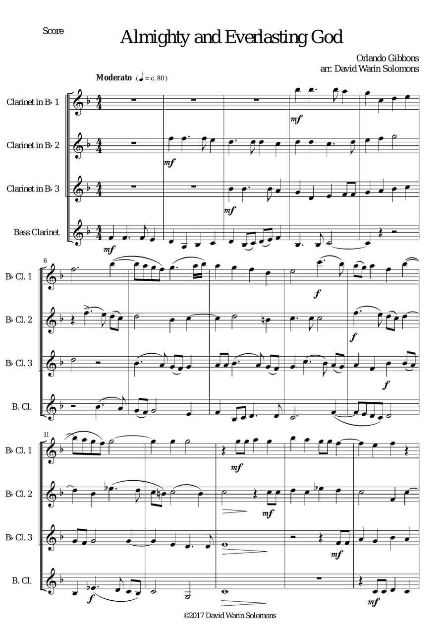 Almighty and everlasting God for clarinet quartet Clarinet Quartet scores gallery preview page 1