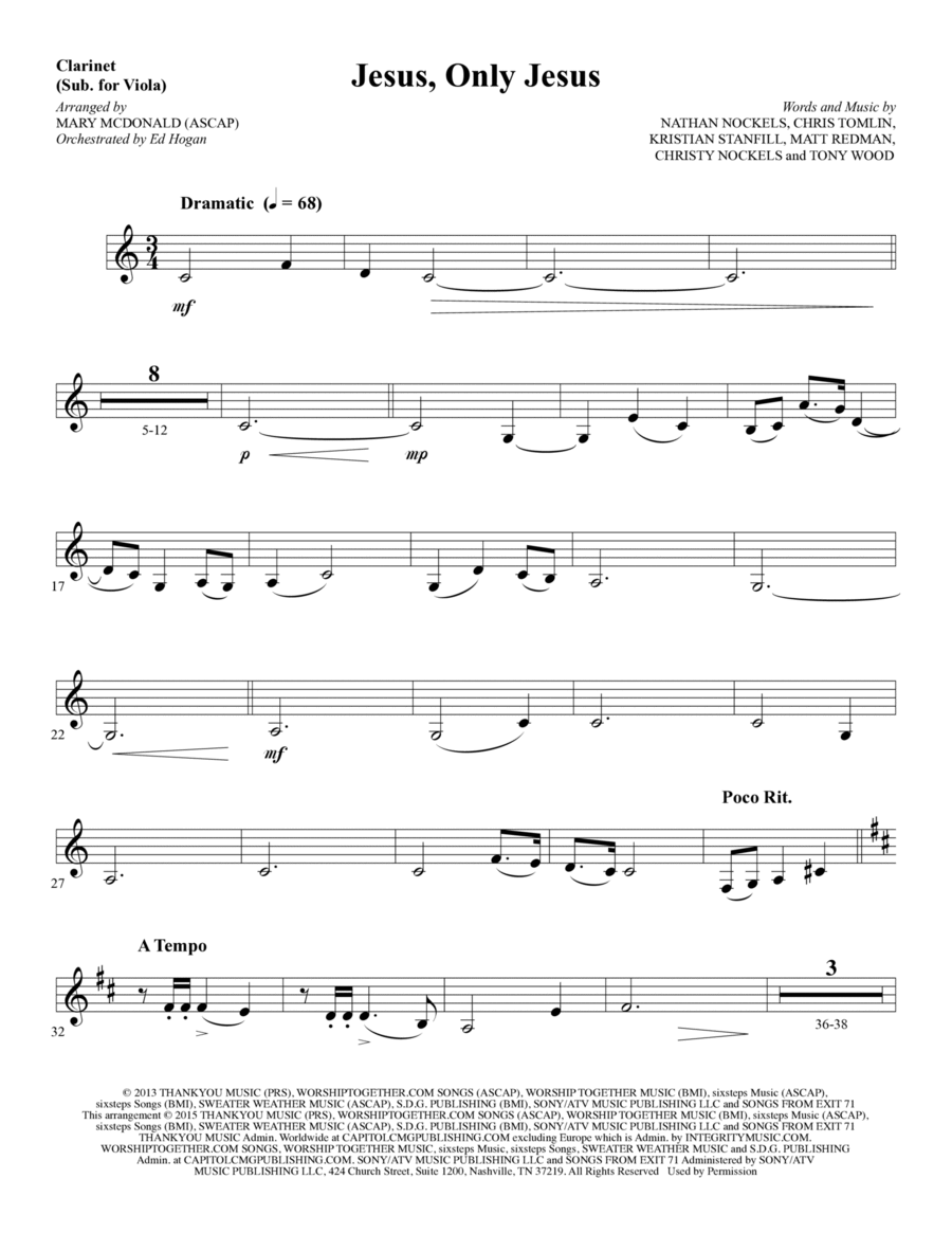 Jesus, Only Jesus - Clarinet (sub Viola) Choir scores gallery preview page 1
