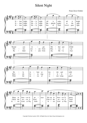 Silent Night Easy Piano Sheet Music Download with Lyrics in A Major