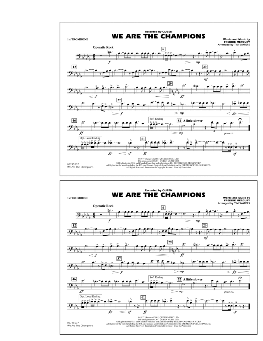 We Are The Champions - 1st Trombone Marching Band scores gallery preview page 1