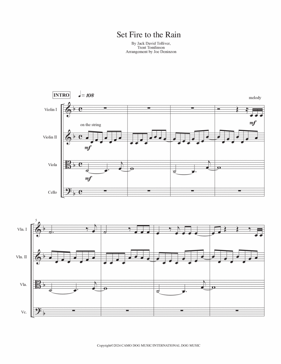 Set Fire To The Rain String Quartet scores gallery preview page 1