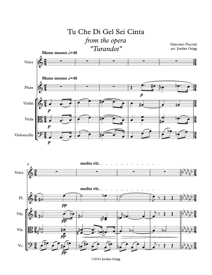Tu Che Di Gel Sei Cinta from the opera Turandot Small Ensemble scores gallery preview page 1