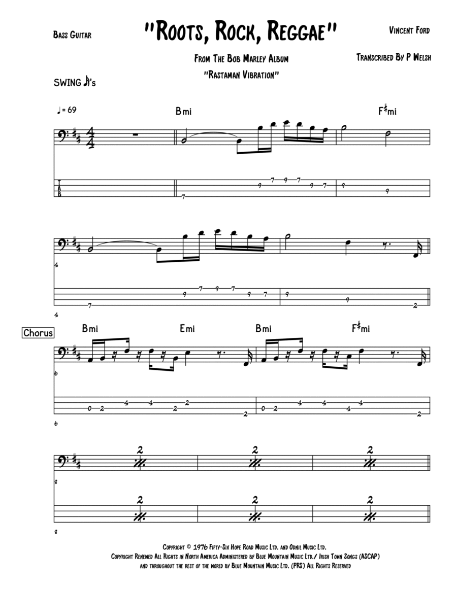 Roots, Rock, Reggae Bass Guitar scores gallery preview page 1