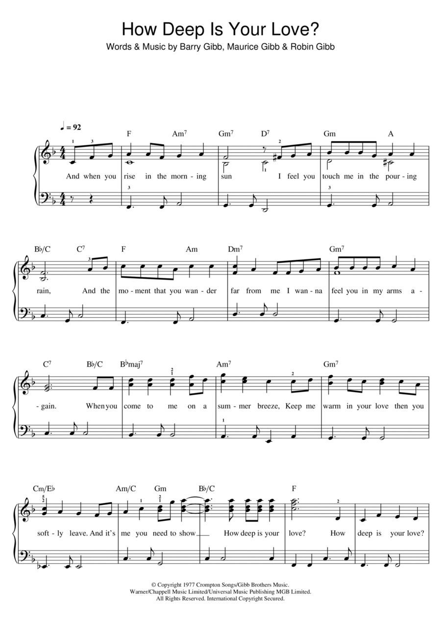 How Deep Is Your Love Easy Piano scores gallery preview page 1