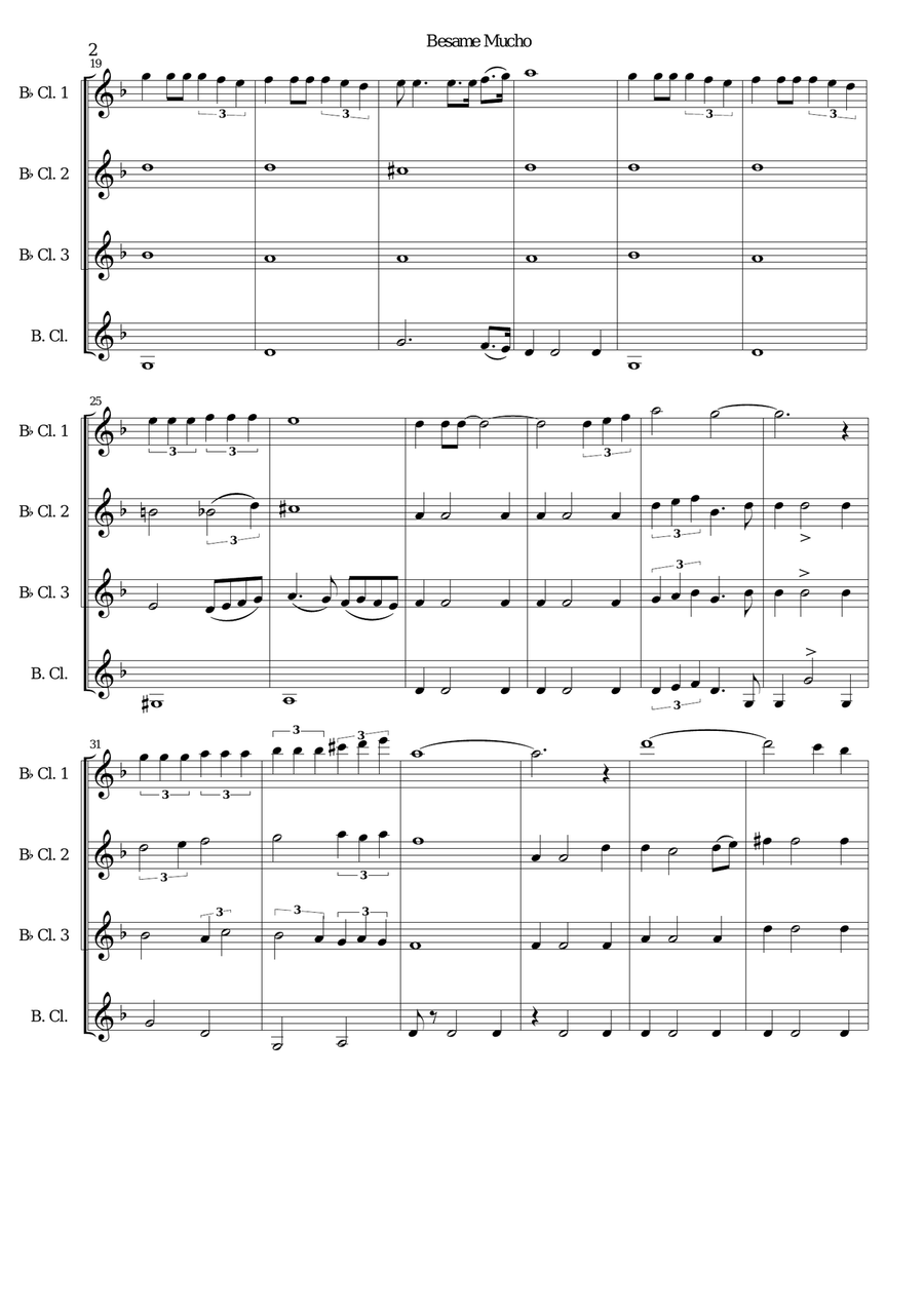 Besame Mucho (Kiss Me Much) Clarinet Quartet scores gallery preview page 2
