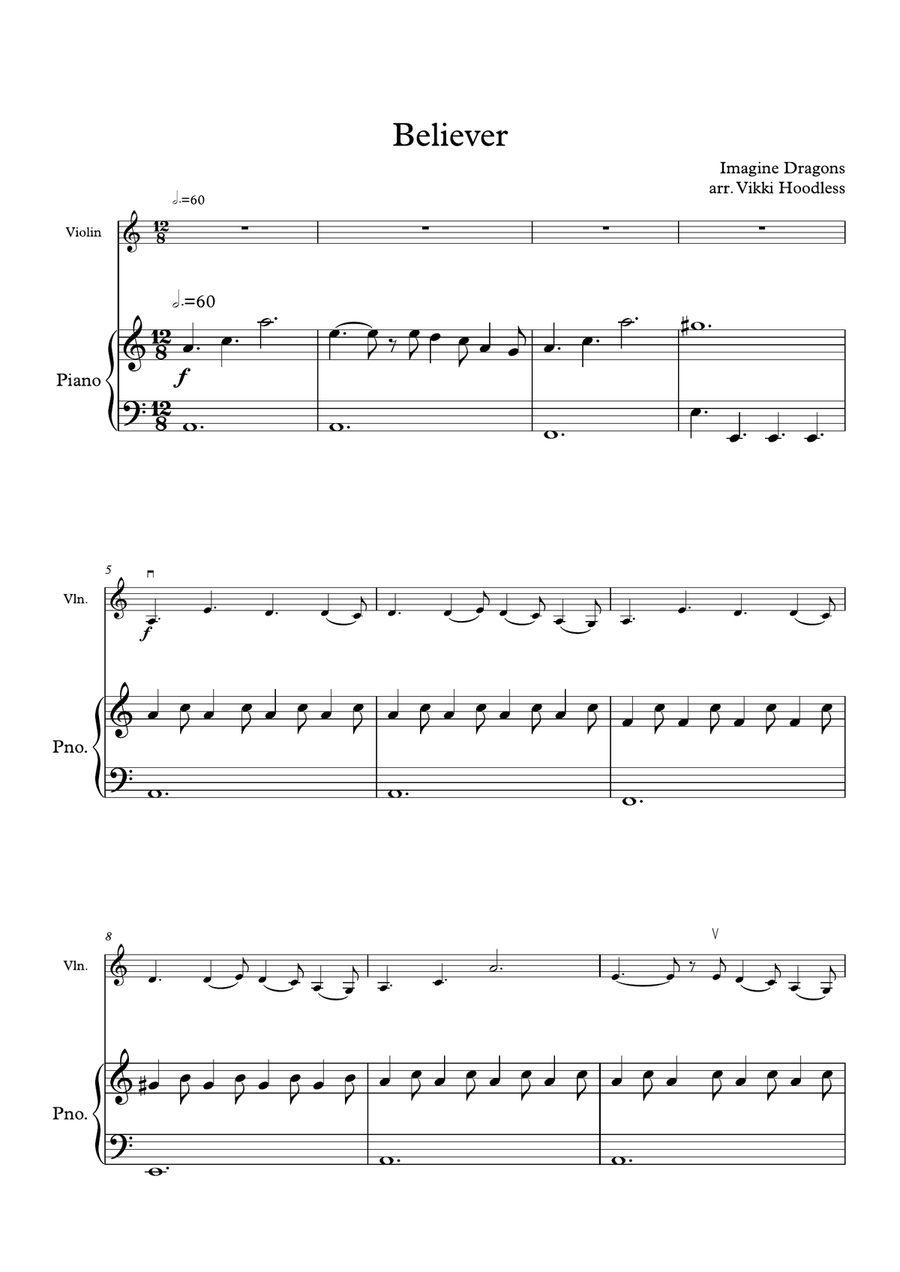 Believer Violin Solo scores gallery preview page 1