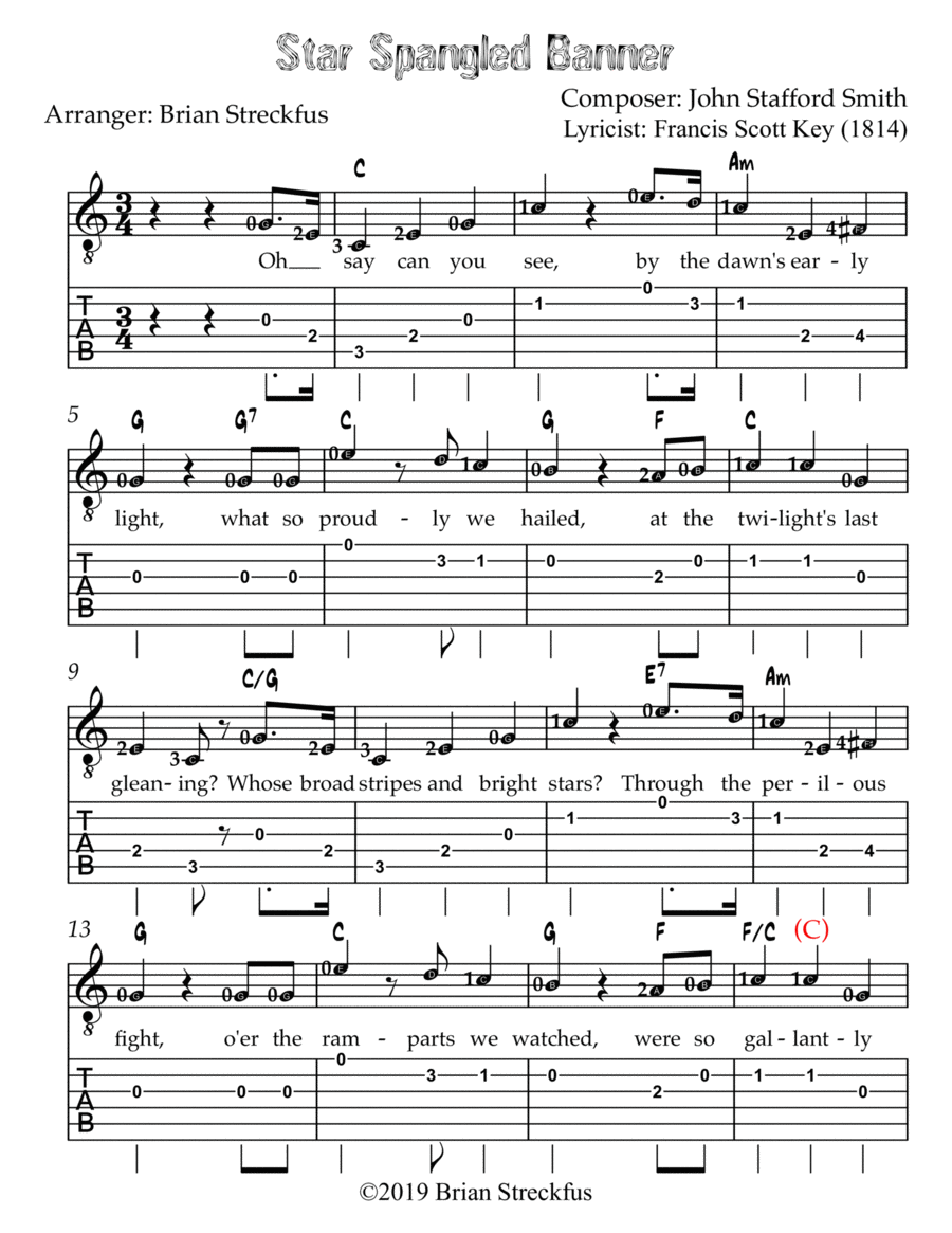 Star Spangled Banner (Guitar Sheet Music, Chords, Lyrics, and TAB) image number null