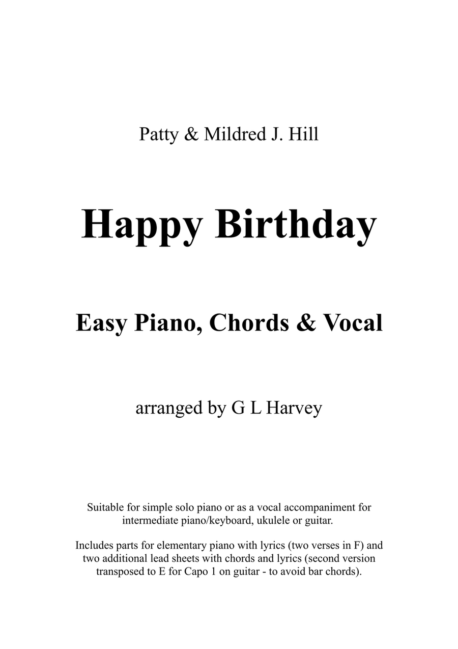 Happy Birthday (Easy Piano, Chords & Vocal) Piano, Vocal scores gallery preview page 1