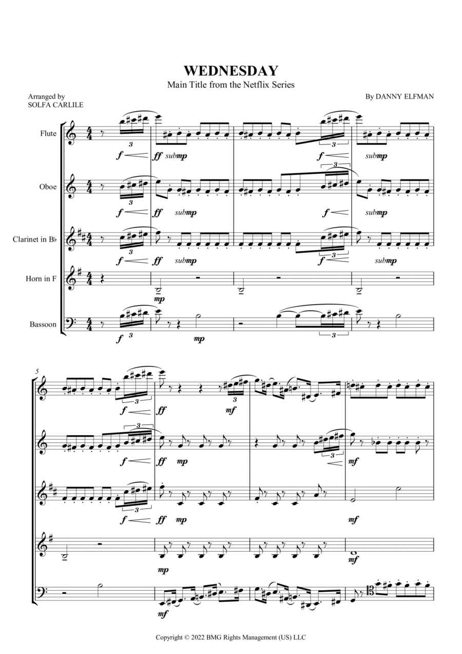 Wednesday Main Titles Wednesday Main Titles Woodwind Quintet scores gallery preview page 1