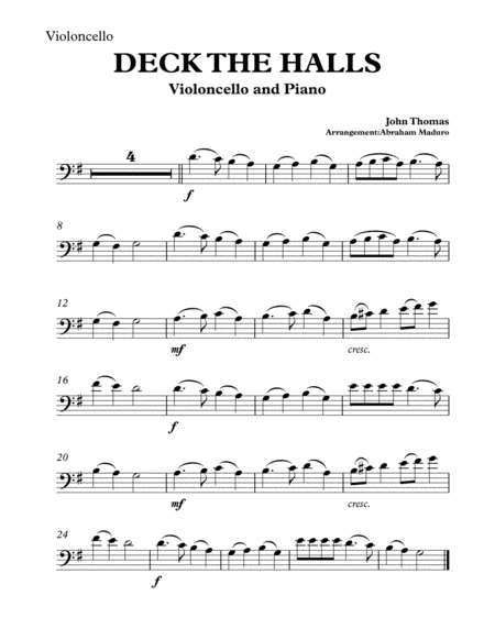 Deck The Halls Violoncello and Piano-Three Tonalities Included image number null