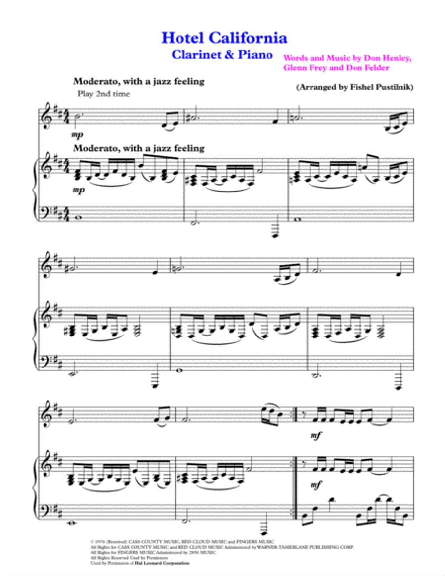 Hotel California B-Flat Clarinet scores gallery preview page 2