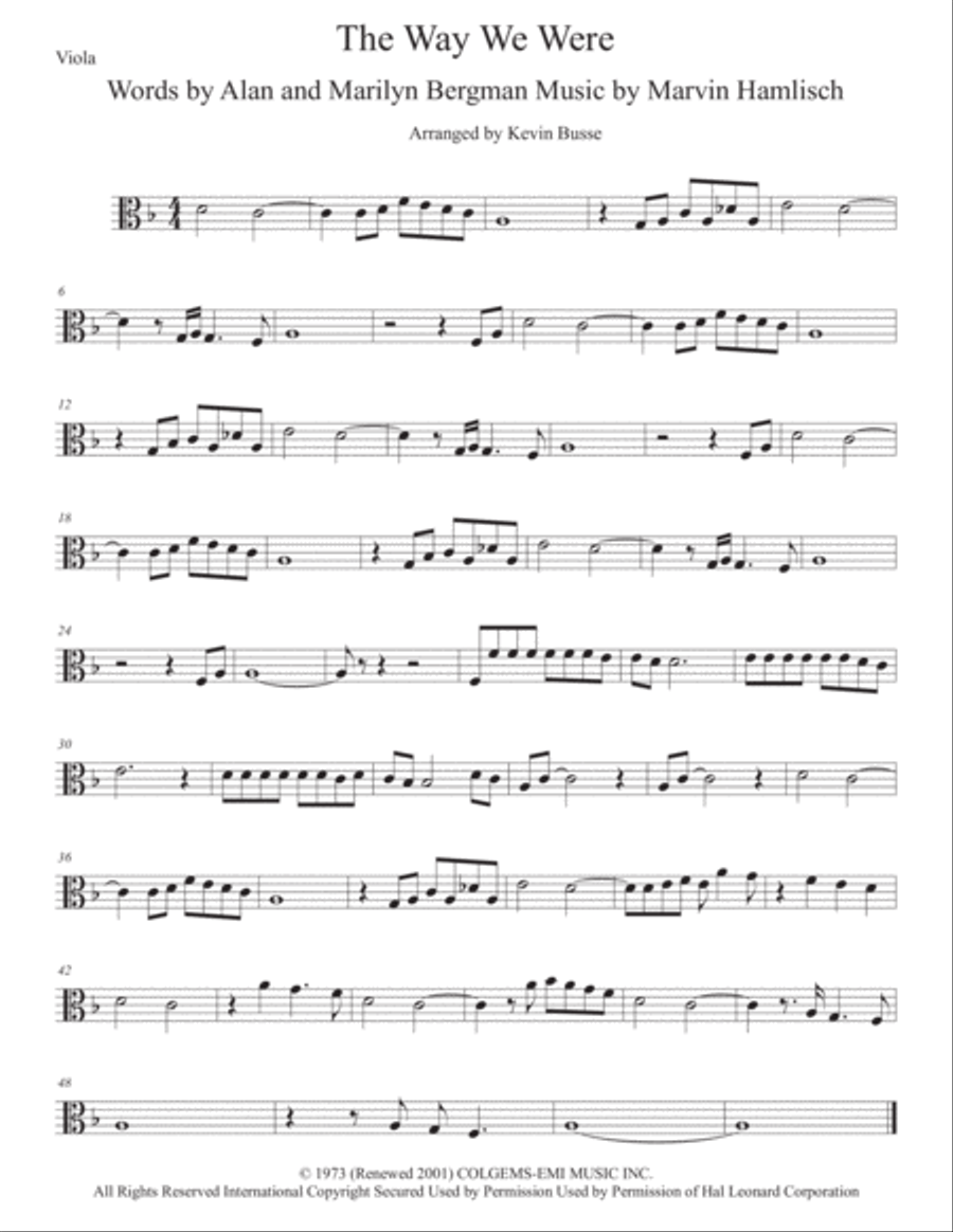 The Way We Were Viola Solo scores gallery preview page 1