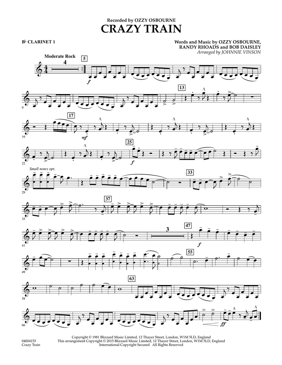 Crazy Train - Bb Clarinet 1 Concert Band scores gallery preview page 1
