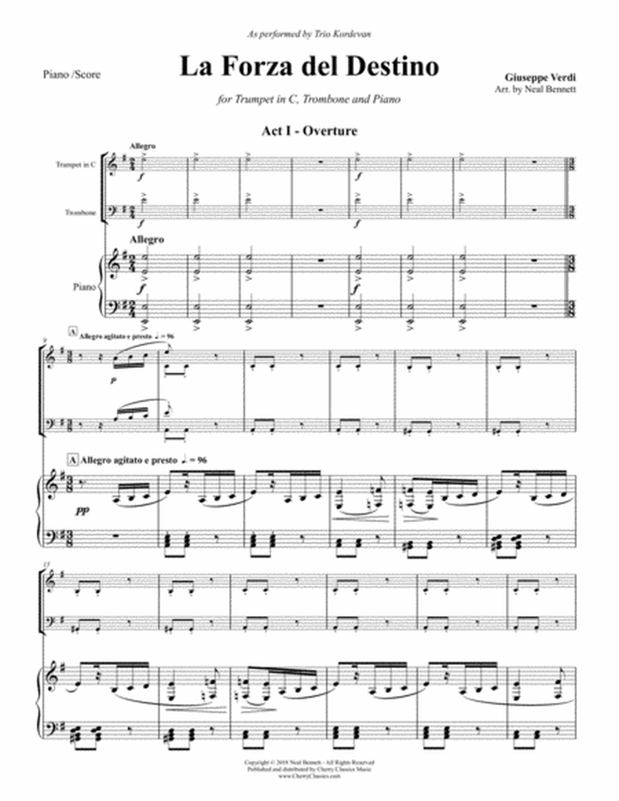 La Forza del Destino (Force of Destiny) Overture for Trumpet, Trombone and Piano
