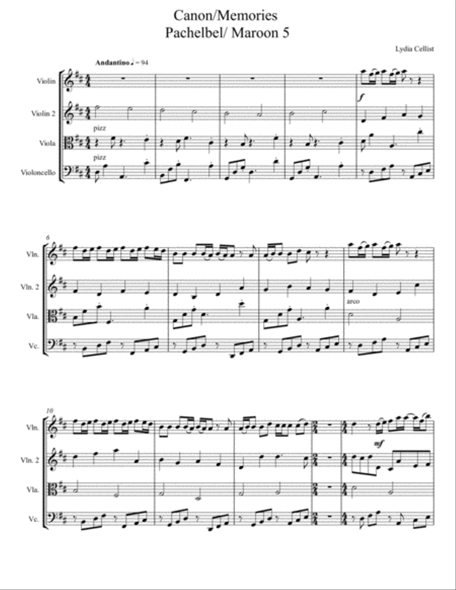 Memories String Quartet scores gallery preview page 1