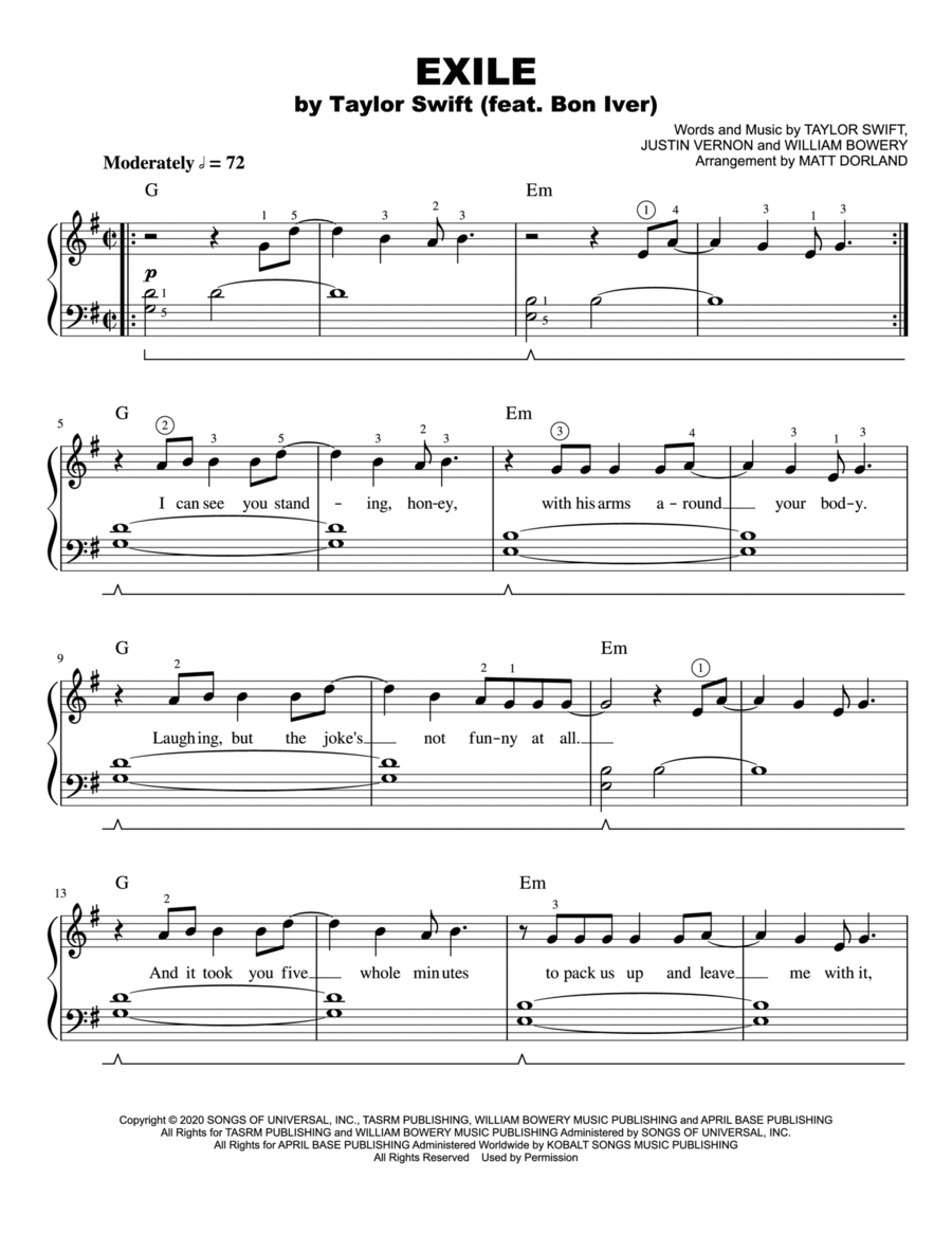 Exile Easy Piano scores gallery preview page 1