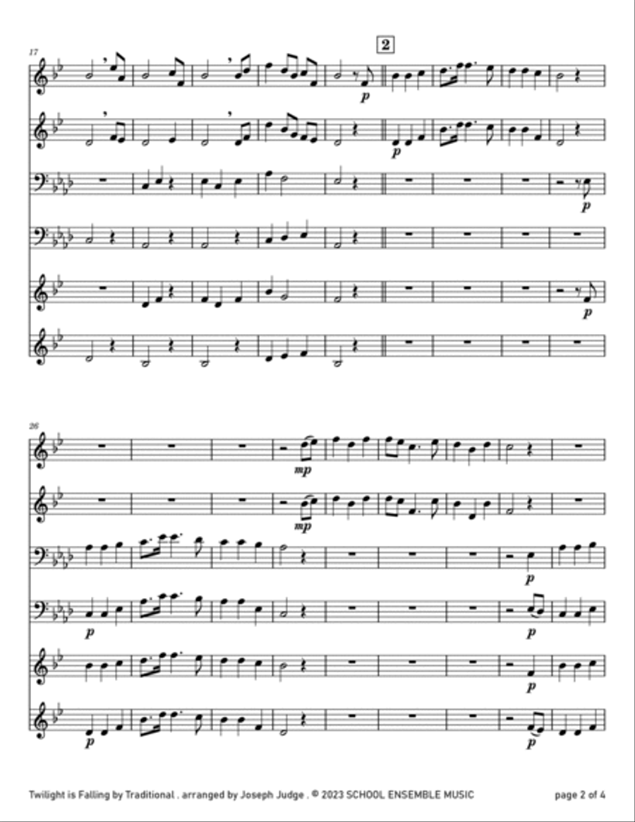 Twilight Is Falling for Brass Quartet in Schools Brass Quartet scores gallery preview page 2
