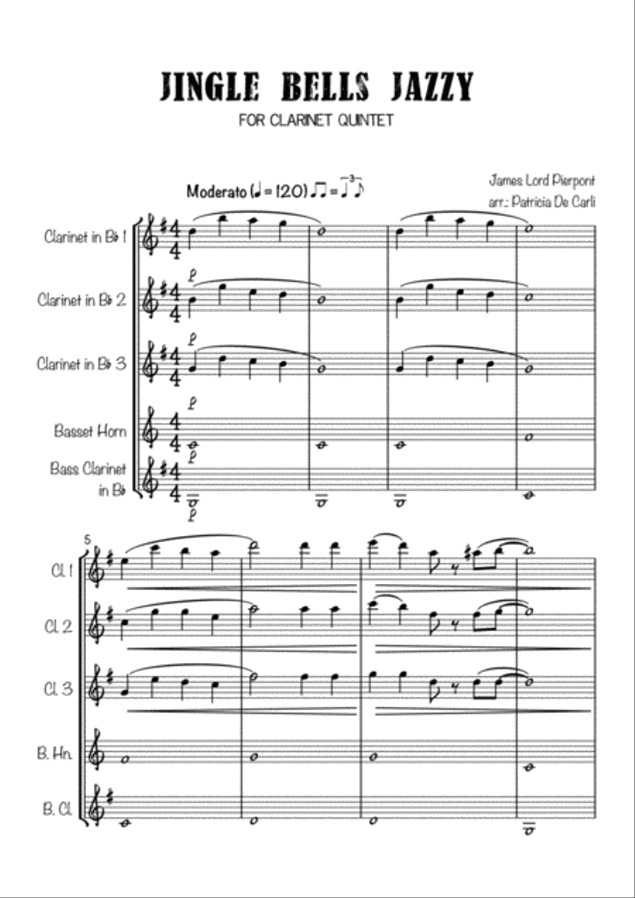 Jingle Bells Jazzy (Clarinet Quintet) Clarinet Quintet scores gallery preview page 1
