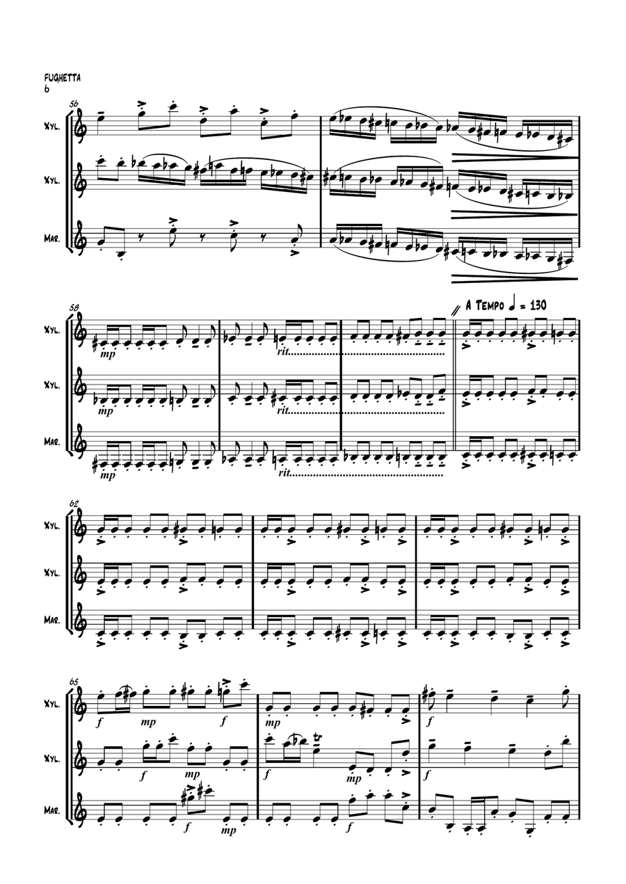'Fughetta' by Stephen Davies for 2 Xylophones & Marimba Small Ensemble scores gallery preview page 6