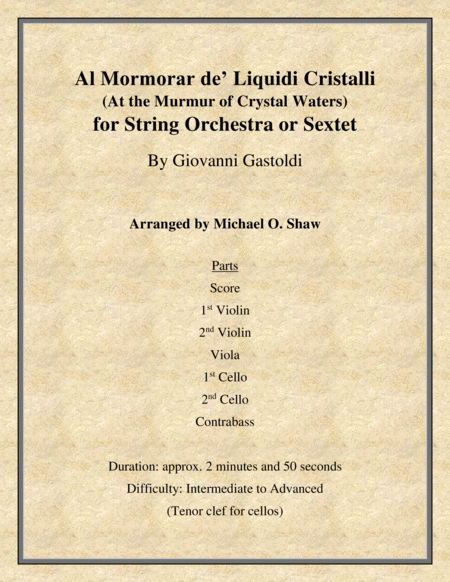 Al Mormorar de’ Liquidi Cristalli by Giovanni Gastoldi for String Orchestra (or String Sextet) image number null