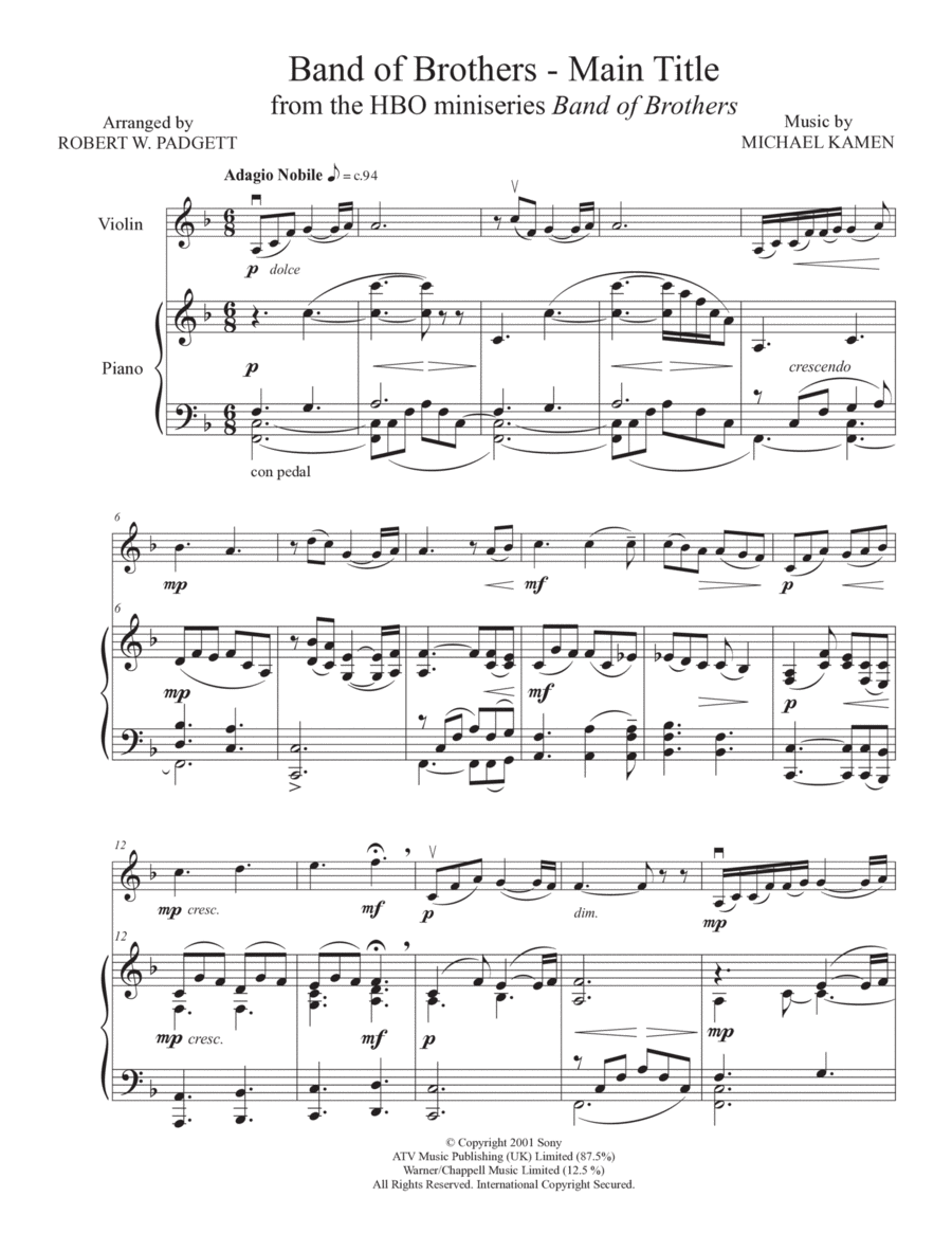 Band Of Brothers - Main Title Violin Solo scores gallery preview page 1