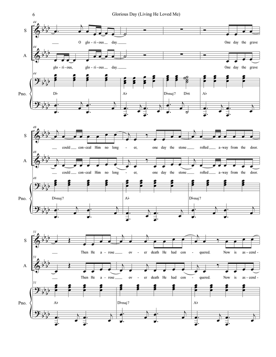 Glorious Day (Living He Loved Me) Alto Voice scores gallery preview page 6