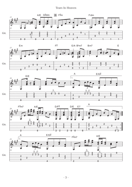 Tears In Heaven by Eric Clapton Guitar Tablature - Digital Sheet Music