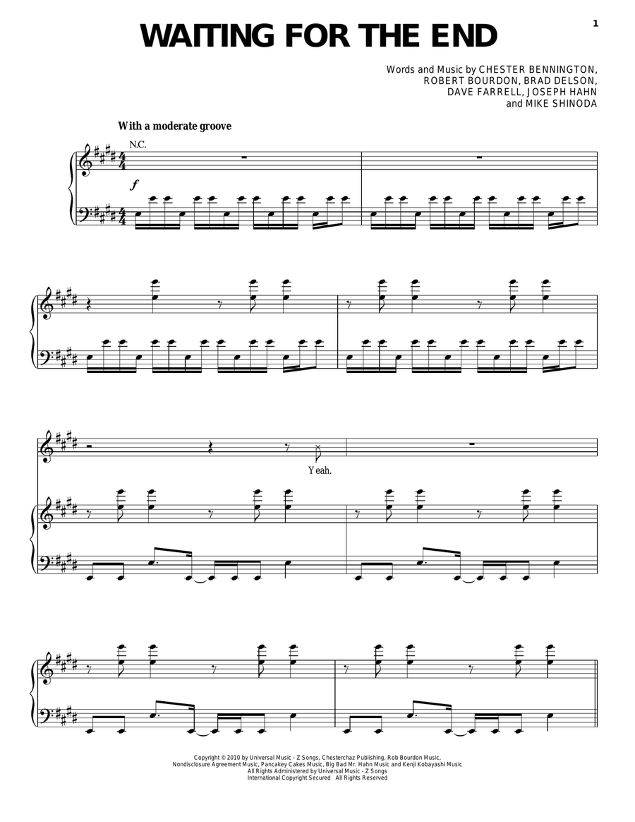 Waiting For The End Piano, Vocal, Guitar scores gallery preview page 1