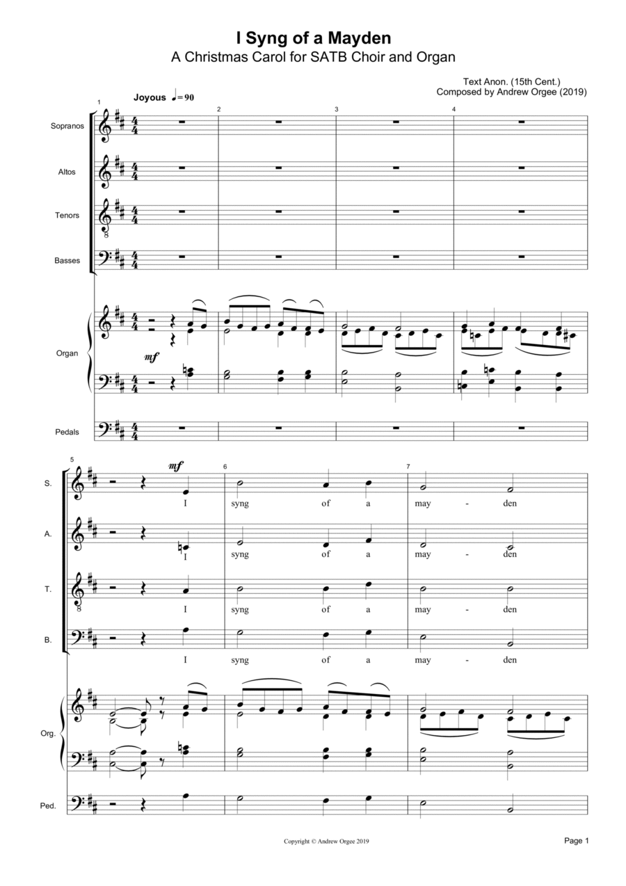 I Syng of a Mayden - A Christmas Carol for SATB Choir and Organ 4-Part scores gallery preview page 1