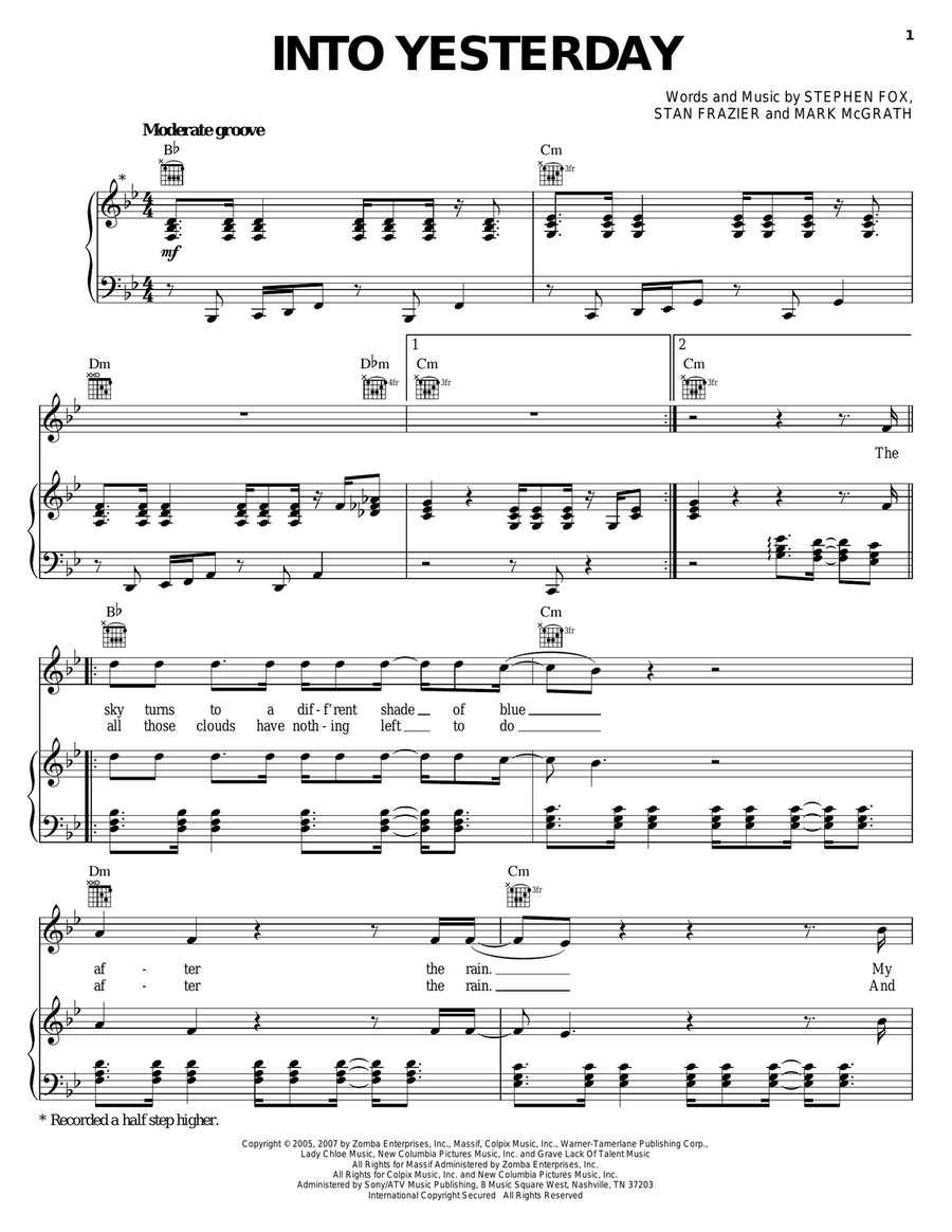 Into Yesterday Piano, Vocal, Guitar scores gallery preview page 1
