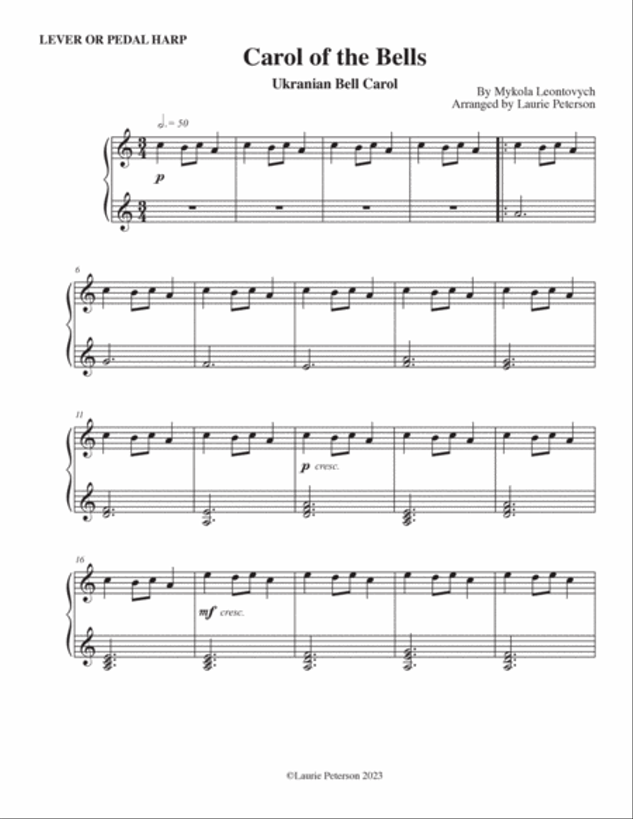 Carol of the Bells Celtic Harp scores gallery preview page 2