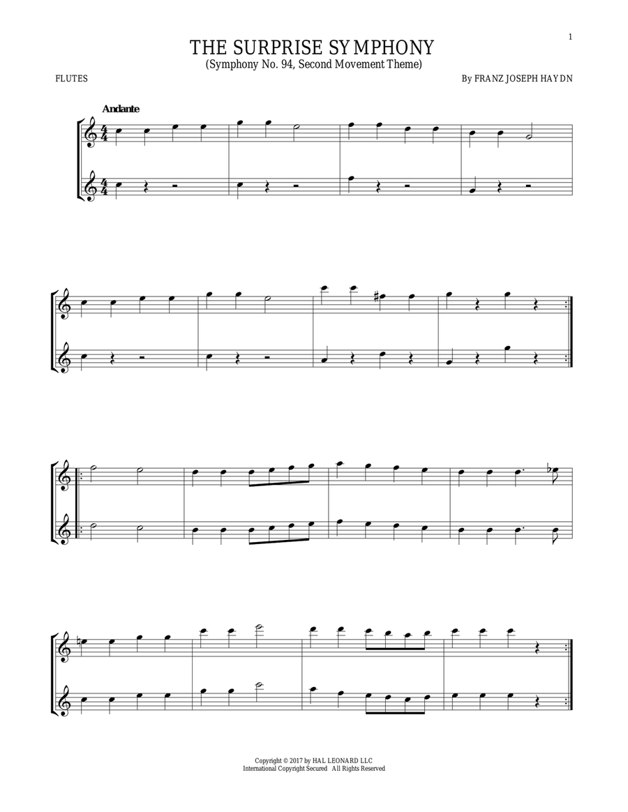 The Surprise Symphony Flute Duet scores gallery preview page 1
