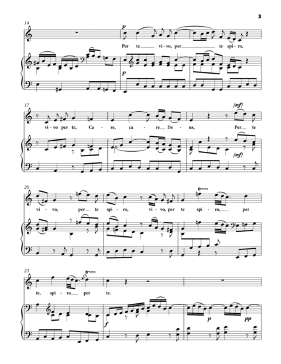 JOMMELLI Niccolò: Care Deus si respiro, motet, arranged for Voice and Piano (A minor–C major–A Medium Voice scores gallery preview page 3