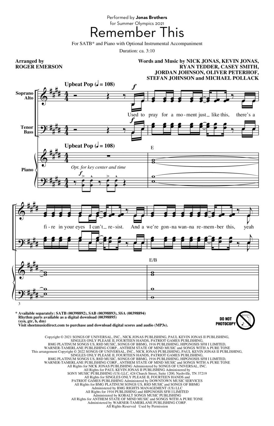 Remember This (arr. Roger Emerson) 4-Part scores gallery preview page 1