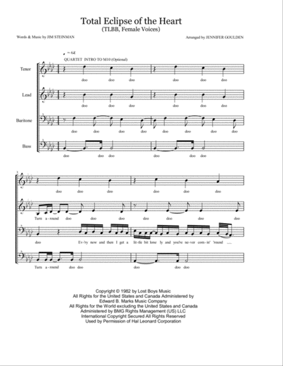 Total Eclipse Of The Heart SSAA scores gallery preview page 1