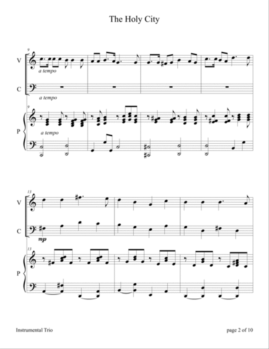 The Holy City (for VIOLIN and CELLO Duet with PIANO Accompaniment) Piano Trio scores gallery preview page 6