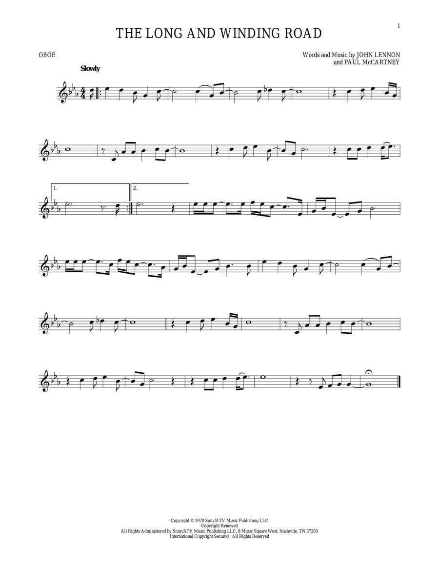The Long And Winding Road Oboe Solo scores gallery preview page 1