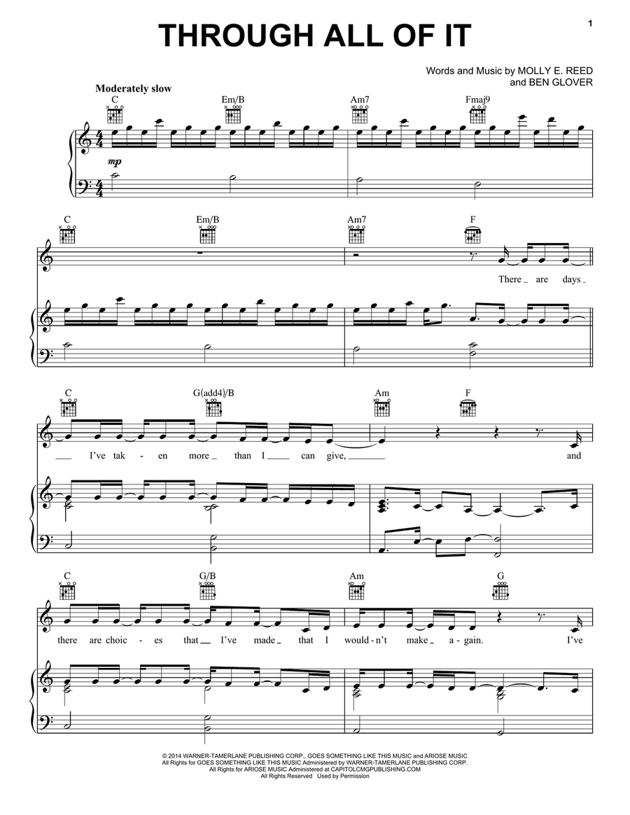Through All Of It Piano, Vocal, Guitar scores gallery preview page 1