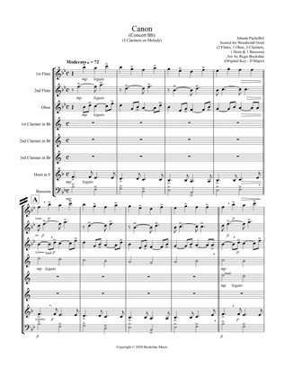 Canon (Pachelbel) (Bb) (Woodwind Octet - 2 Flute, 1 Oboe, 3 Clar, 1 Hrn, 1 Bassoon) (3 Clar lead)