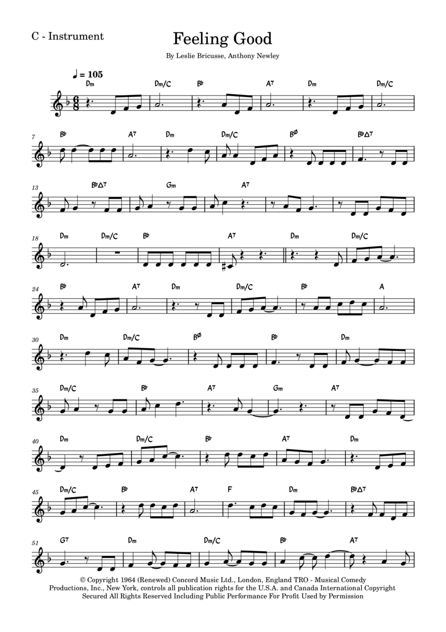 Feeling Good Piano, Vocal scores gallery preview page 1