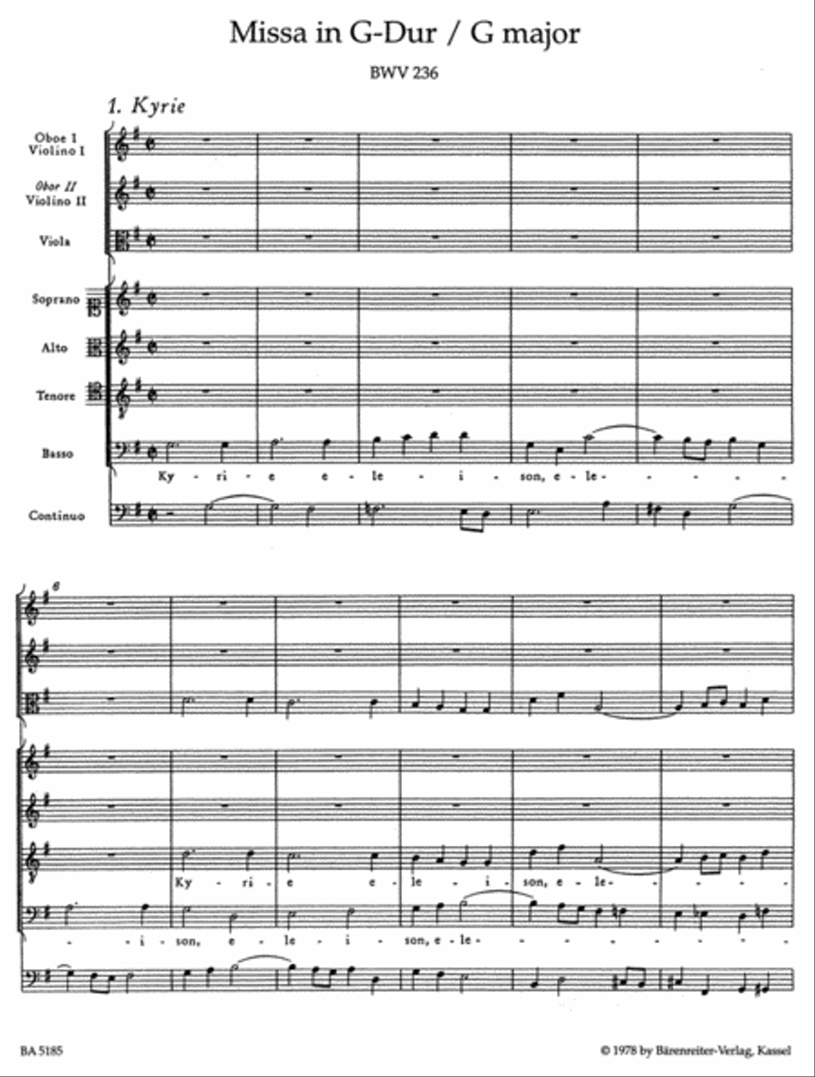 Mass G major BWV 236 'Lutheran Mass 4' 4-Part scores gallery preview page 2