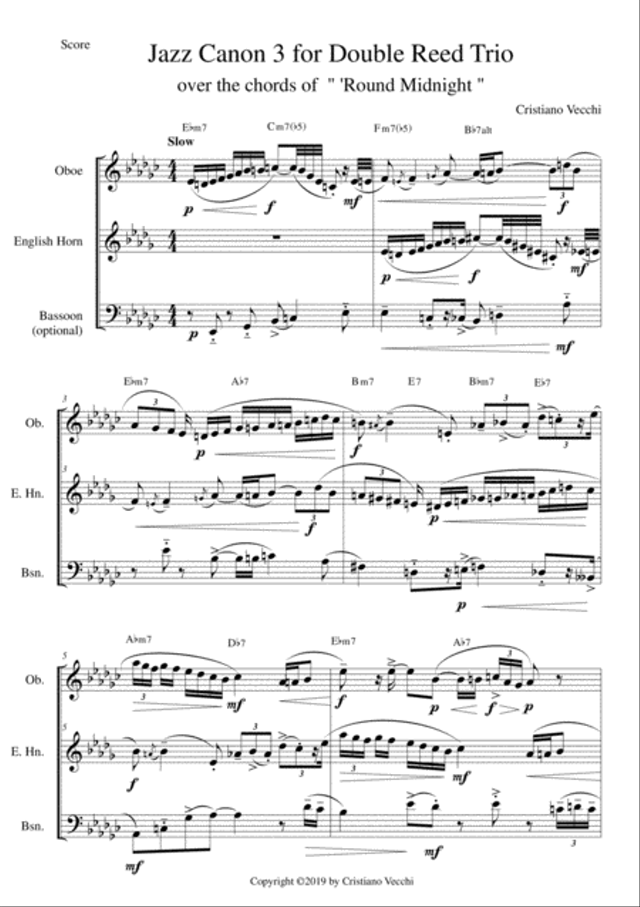 Jazz Canon 3 for Double Reed Trio Woodwind Trio scores gallery preview page 1