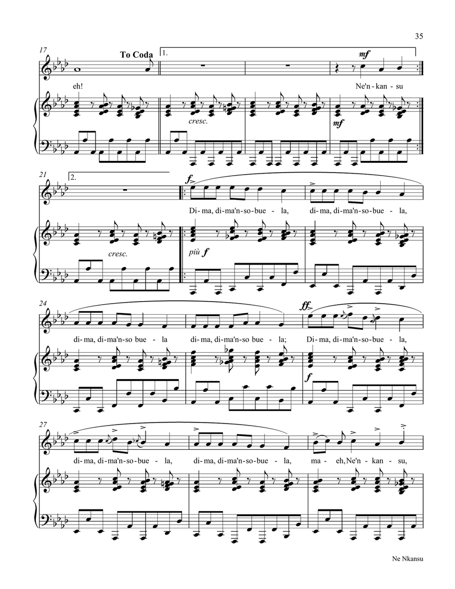 Twelve African Songs for Solo Voice and Piano - 9. NE NKANSU (Healing Chant) Soprano Voice scores gallery preview page 2