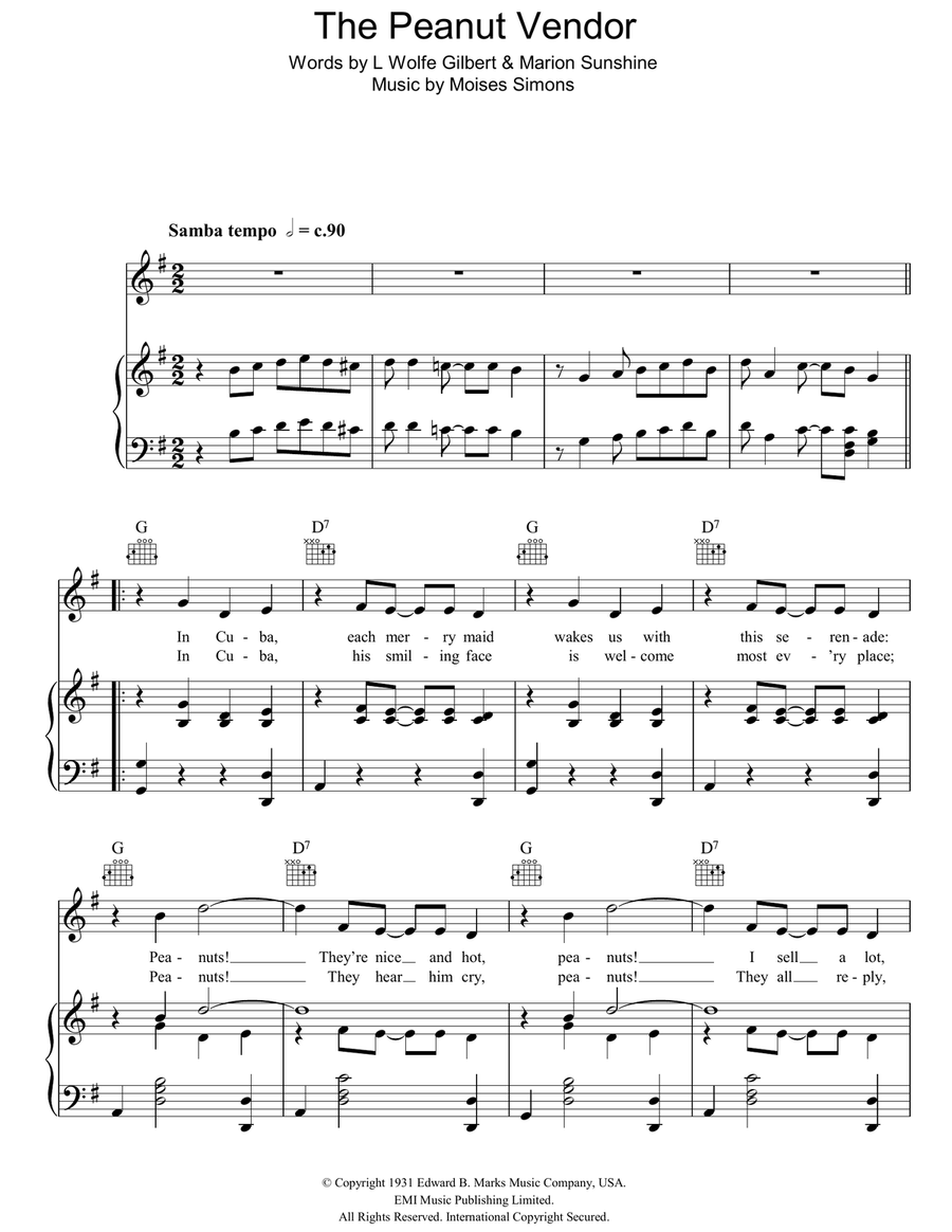 The Peanut Vendor Piano, Vocal, Guitar scores gallery preview page 1