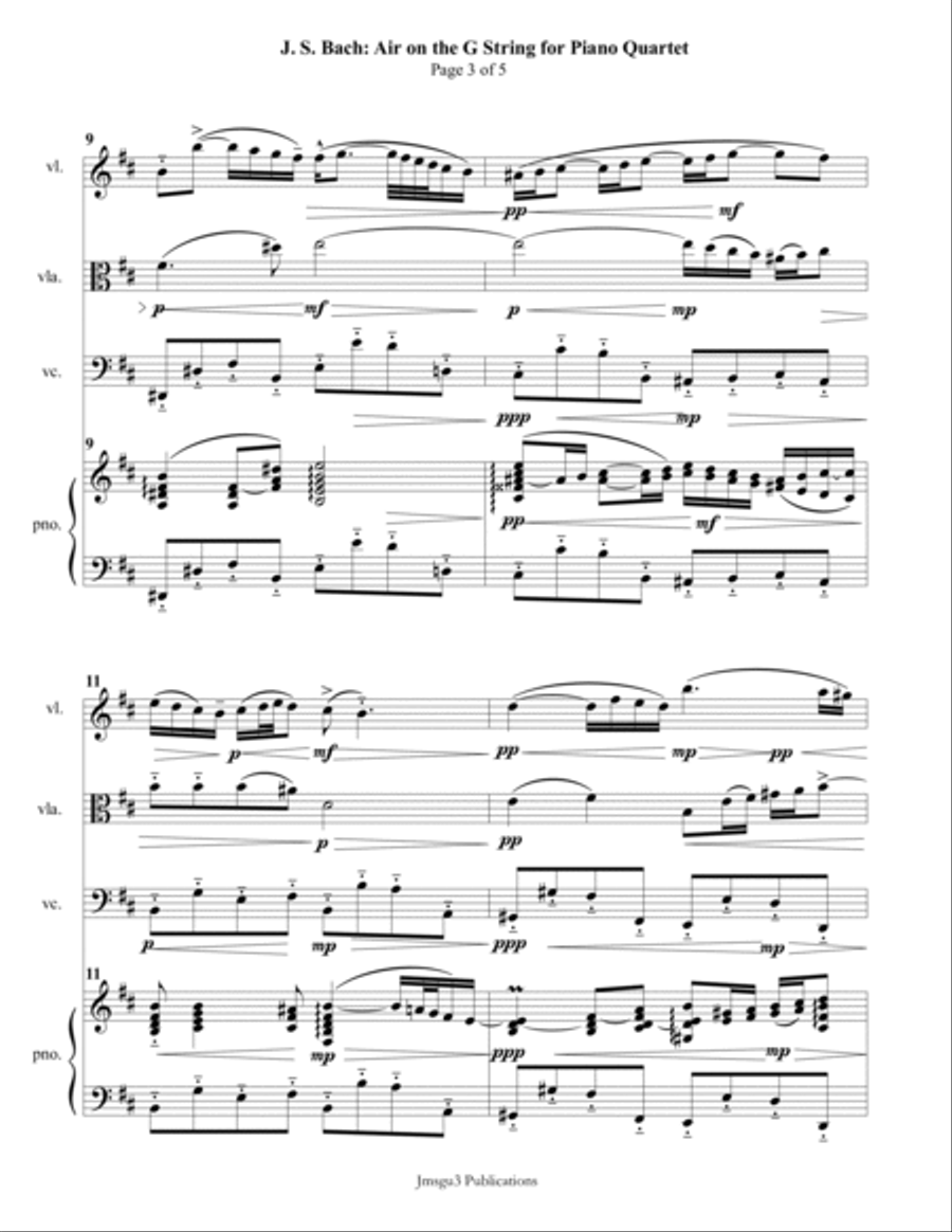 Bach: Air on the G String for Piano Quartet Piano Quartet scores gallery preview page 3