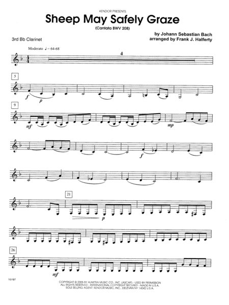Sheep May Safely Graze (Cantata BWV 208) - 3rd Bb Clarinet