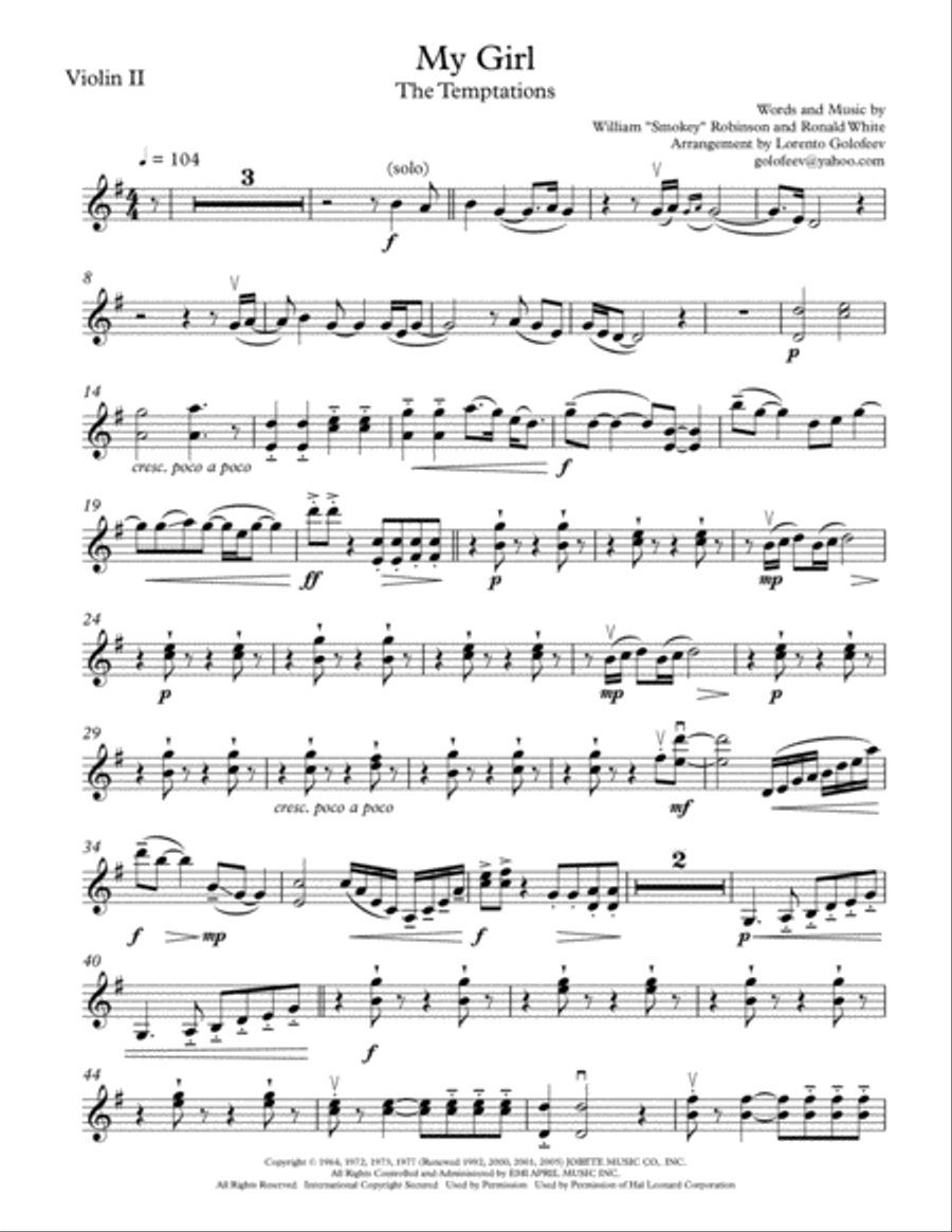 My Girl My Girl String Quartet scores gallery preview page 3